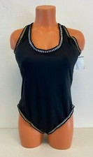 La Blanca Women's Cross Back One Piece Swimsuit Black/Threading Along Size 12 -