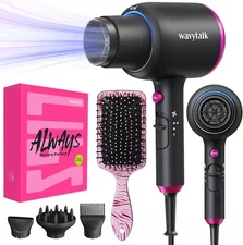 Wavytalk Ionic Hair Dryer Blow Dryer w/ Diffuser Concentrator Nozzles Comb Brush