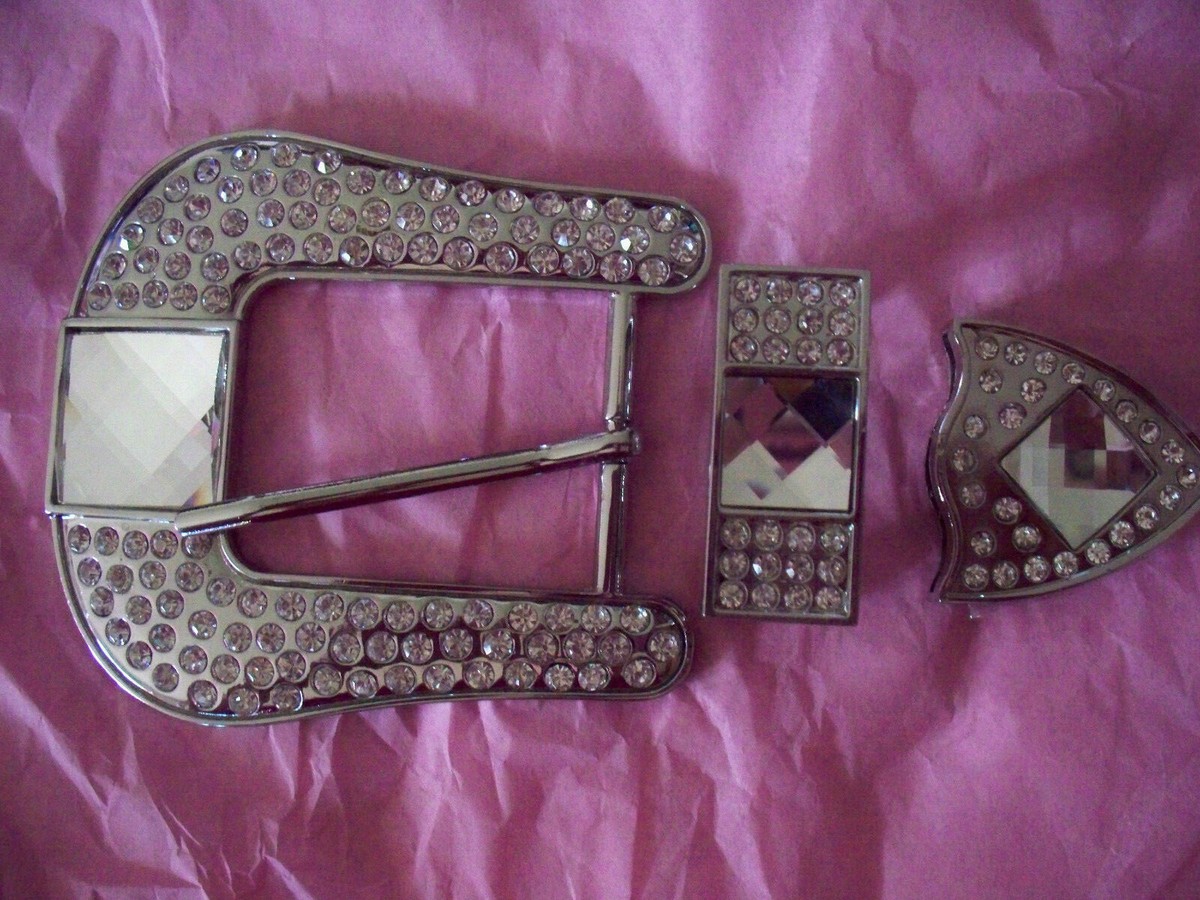 Silver Crystal Embellished Western Belt Buckle Set Three Piece Buckle Set - AndWest main image 3