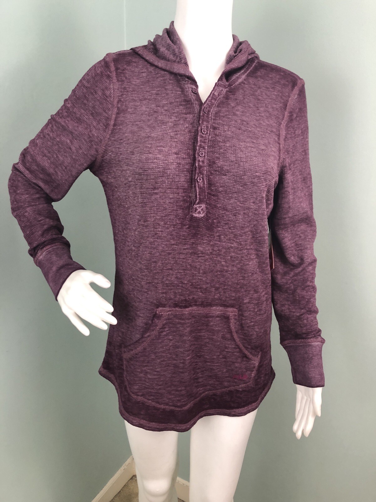 Felpa donna Fila L S viola pullover maglia waffle con cappuccio taglia small nuova con etichetta