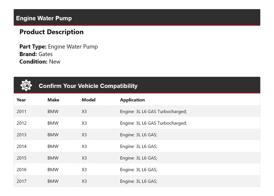 Ворота водяного насоса двигателя для BMW X3 2011-2017 годов выпуска 2012 2013 2014 2015 2016 годов выпуска - Изображение 2 из 4