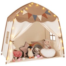 Kids Play Tent Bed Tent with String Lights Extra Large Playhouse Tent-Coffee - C