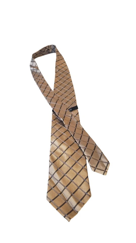 全新带标签 Izod 设计师丝绸领带金色黑色几何格子十字纹 — 第 4/4 张图片