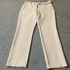 Adrianna Papell Straight Pants Womens 4 Slim Fit Belted Beige Career Minimalist
