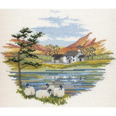 Bothy Threads Kreuzstich-Set ''Landschaft - Seeufer Bauerhof'', 20x17cm, DWCON08,
