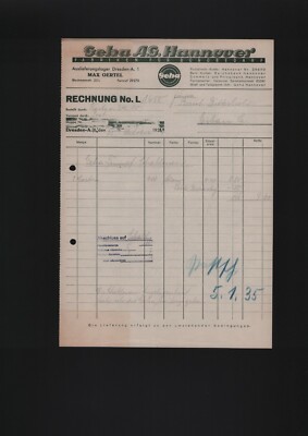 Hanover, invoice 1934, Geha AG factories for office supplies