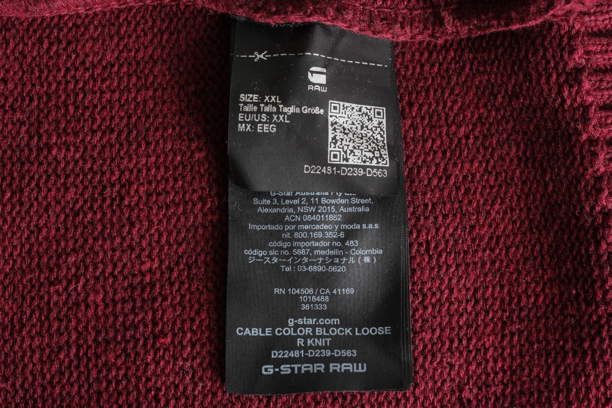 G-STAR Cable Color Block Loose Cable Knit Jumper Sweater Men Size