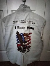 Sturgis 2006 BIKER DESIGN Cut Off Sleeveless Button Up Shirt Vest Denim Size L