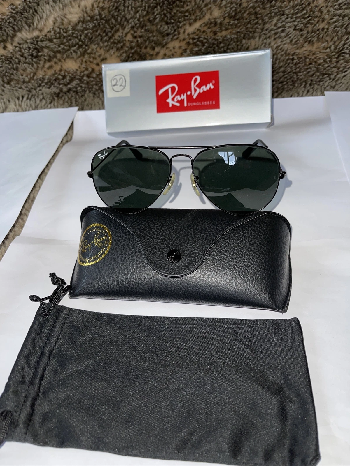 OCCHIALI DA SOLE RAY BAN U.S.A. B&L AVIATOR PILOT CROMATI NERI 58[]14 VINTAGE ANNI '90