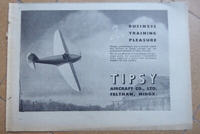 6/1945 PUB THE TIPSY AIRCRAFT FILZHAM FLUGZEUG ORIGINAL ANZEIGE