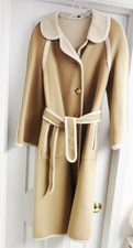 Denise England Women's Wool Coat Jacket Unlined Belt Beige Cream M (?) Vintage