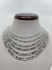 14KSolid White Gold Figaro Link Chain/Necklace Men's/Women's 2.2mm-6.1mm 16"-30"