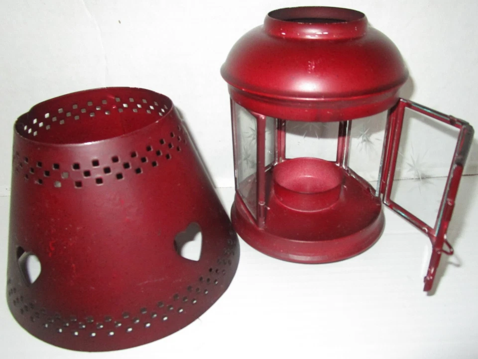 Estilo Country ~ Lámpara de linterna portavelas ~ Paneles de vidrio ~ 10,5” ~ Granate Foto 2 de 2