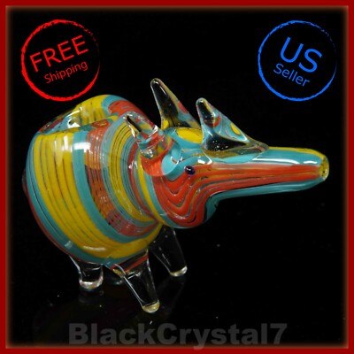 4 inch Handmade Heavy Large Yellow Red Rhino Tobacco Smoking Bowl Glass Pipes