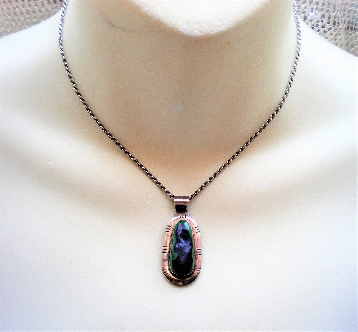 Navajo DARRELL CADMAN Sterling Silver Azurite Malachite Pendant