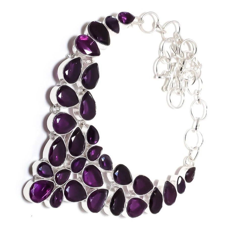 Halsreif Afrikanischer Amethyst Edelstein Sterling Silber Kette Halskette Anh... - Bild 2 von 4