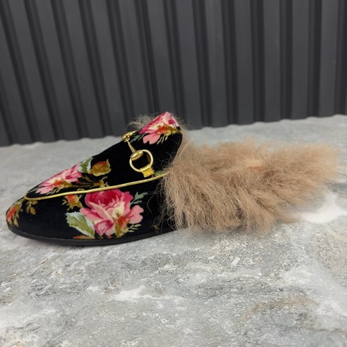 Gucci Princetown Horsebit Slipper Fur Mule Black Velour Velvet 7.5 US 37.5 EUR - Picture 15 of 19