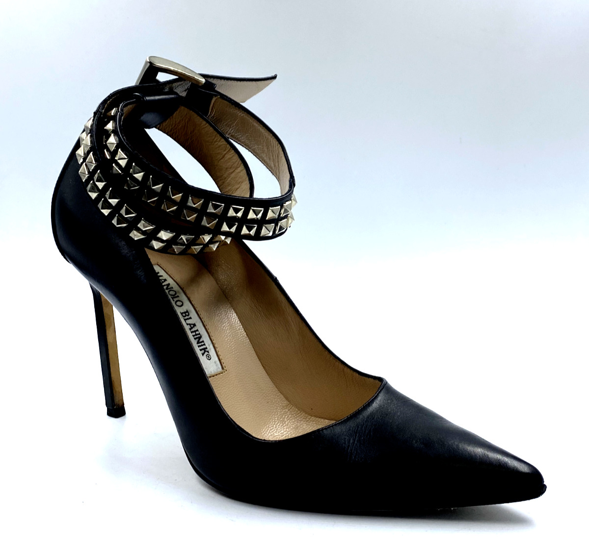 MANOLO BLAHNIK BELTA Black Leather Studded Wrap S… - image 2