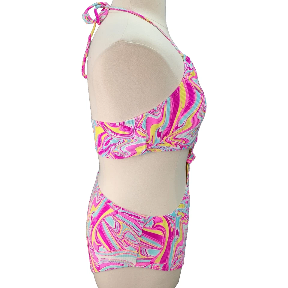 No Boundaries Junior XL 15/17 One Piece Swimsuit Pink Swirl Tie-Dye Bathing Suit - Image 4 of 4