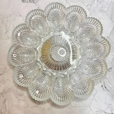 Vintage Clear Pressed Glass 9.5" Indiana Hobnail 12 Deviled Egg Platter Plate