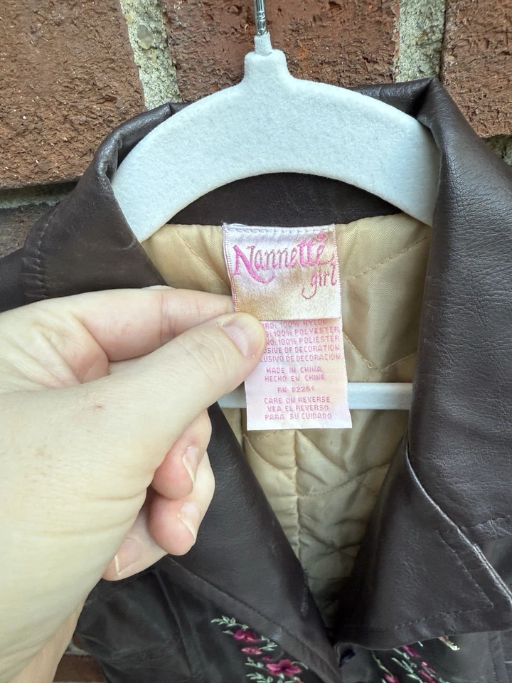 Trench Jackette Vintage Años 90 Niña Marrón Imitación Cuero Bordado 3T Foto 3 de 4