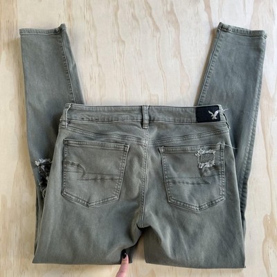American Eagle Outfitters Jegging Jeans Womens 8 Green Super Stretch Distressed