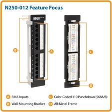 Tripp Lite N250-012 12-Port Cat6 Wall-Mount Vertical 110 Patch Panel