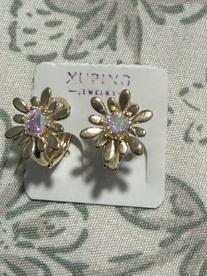 Morocan Xuping Flower Huggie Earrings Gold Metal Multicolor Round Crystal
