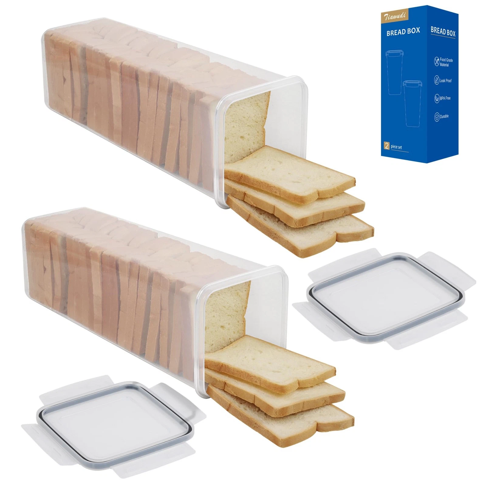 2 Pack Bread , Plastic Bread Container, Bread Storage for Kitchen Counter, Br...