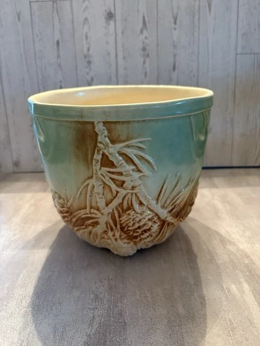 Vtg 1945 McCoy Pottery Rustic Pine Cone large round 6.5" tall Jardiniere Planter
