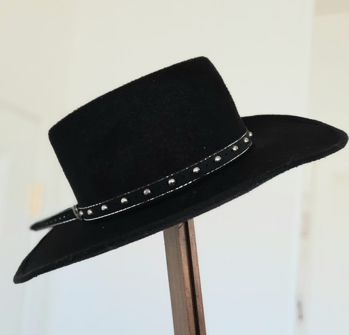 VTG unisex black wool felt Pigalle hat size M western outlaw boho steampunk - Picture 1 of 10
