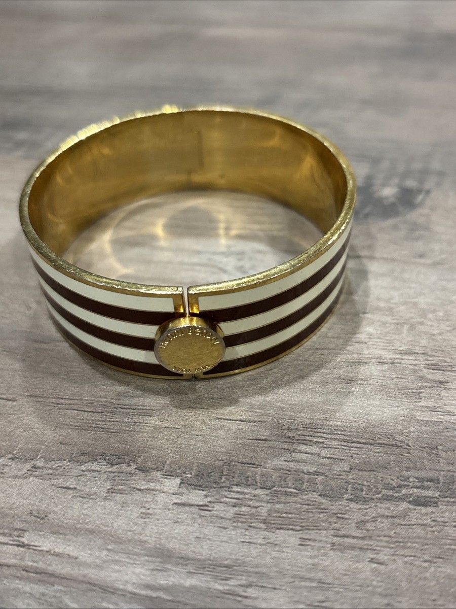 Henri Bendel Women's Bangle Bracelet Brown And White Stripe