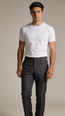 Town Craft Pants Men s 36x31 Grey Flat Front Classic Fit Trousers Cotton Blend