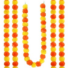 5 PC Marigold Garland Diwali Decor Artificial Flowers 5 feet Long Strands Fau...