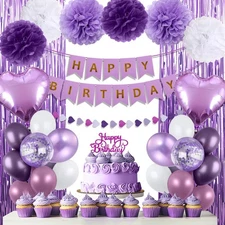 Purple Birthday Decorations for Women, Happy Birthday Party Decorations, Happ...