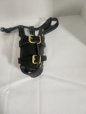 Leather Dog Muzzle Adjustable Straps Gold Buckles Black Non Breed Specific