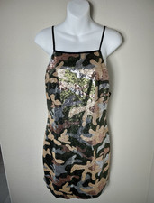 Wild Honey Multicolor Sequin Camo Bodycon Mini Dress Spaghetti Straps L