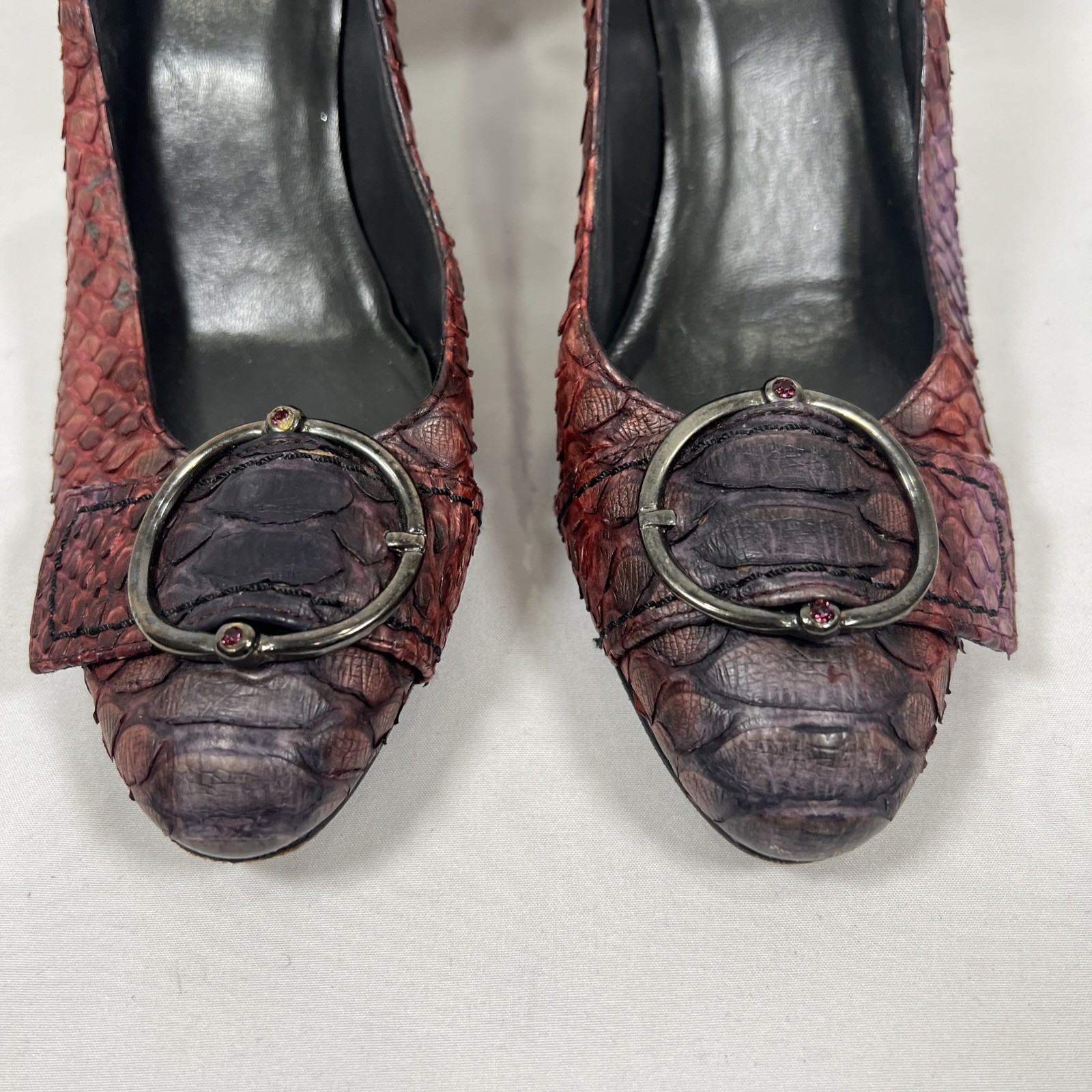 Stuart Weitzman Purple Pink Python Embossed Snake… - image 2