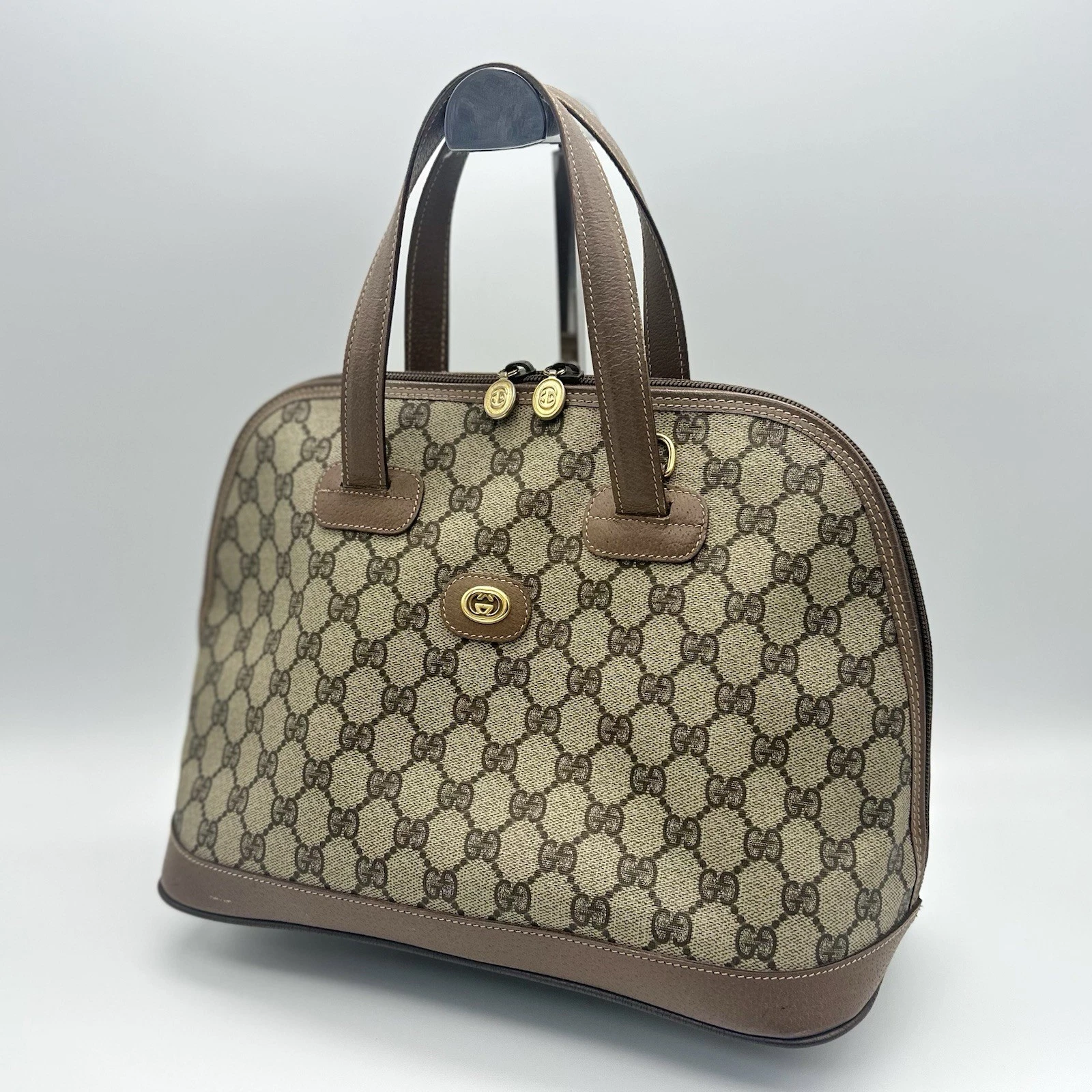 Sac à main vintage Gucci GG Supreme PVC cuir marron authentique du Japon