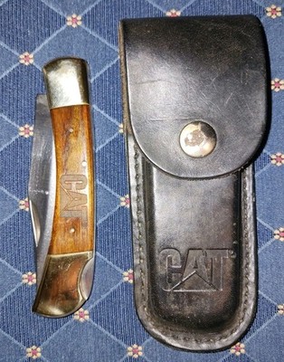 Vintage Caterpillar Kutmaster USA Pocket Knife Black Leather sheath Construction