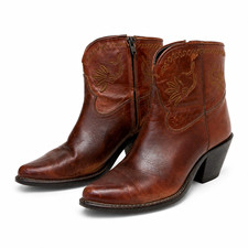 Vintage Code West Brown Leather Western Cowboy Boots Embroidered Sz 8M