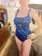 Vintage Sirena Signatures Blue Floral Swimsuit Size 14
