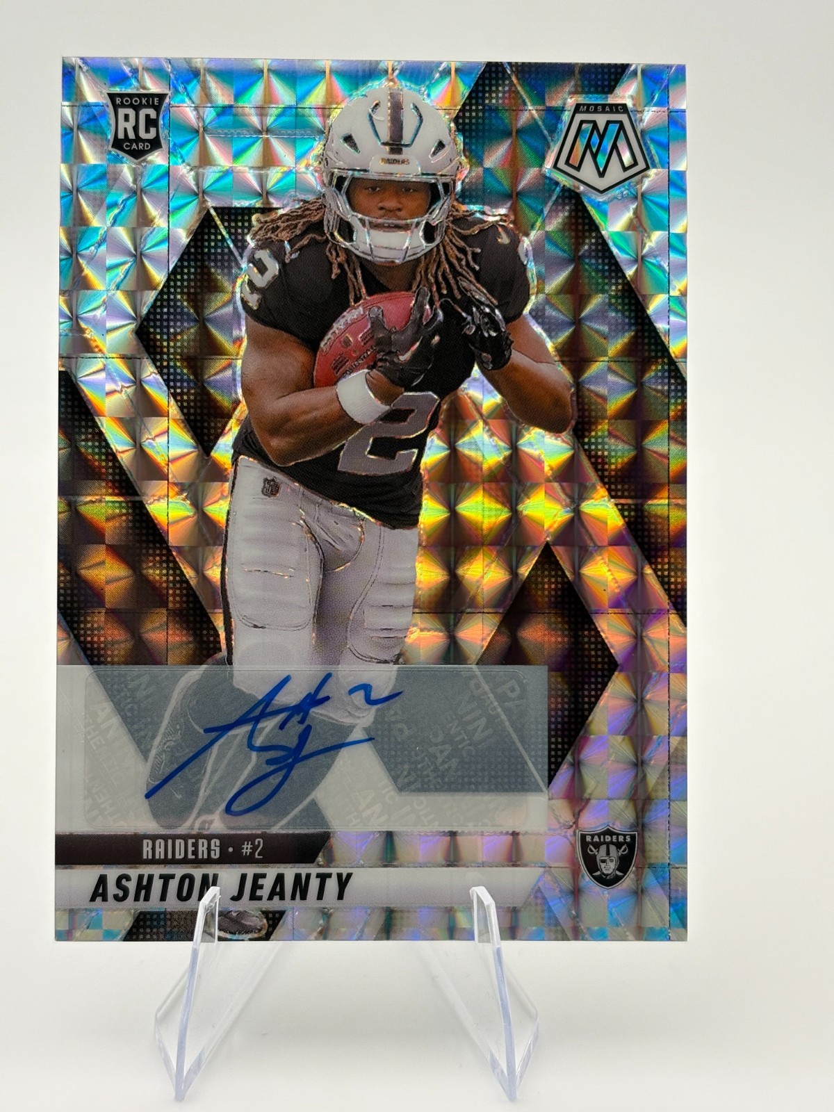 2025 Panini Mosaic Ashton Jeanty Auto Silver Prizm RC Las Vegas Raiders #345