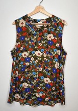 NWOT Cabi Women's Olive Green Floral Ruffle Hem Sleeveless Top Size Large