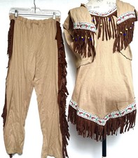 UNISEX LARGE COWBOY INDIAN COSTUME HALLOWEEN ADULT VTG CHEROKEE FRINGE HANDMADE