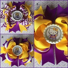 LSU Tigers Purple  Gold Chevron Hello Kitty Layered Bottle Cap Hair Bow 5"