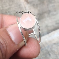 925 Sterling Silver Rose Quartz Ring Cushion Ring Handmade Ring Gift For Her
