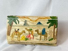 Vtg Hand Painted Tooled Wallet Clutch With Egyptian Scenery Elephant Motif