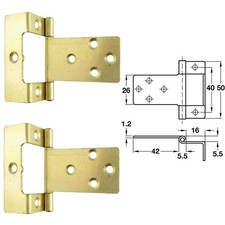 SET OF 2 LARGE CRANKED 50mm SILVER/BRASS FLUSH HINGES Wood Cupboard Door Hang