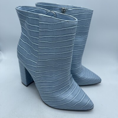 JustFab Rosamund Block Heel Light Blue Snakeskin Faux Leather Booties Sz 